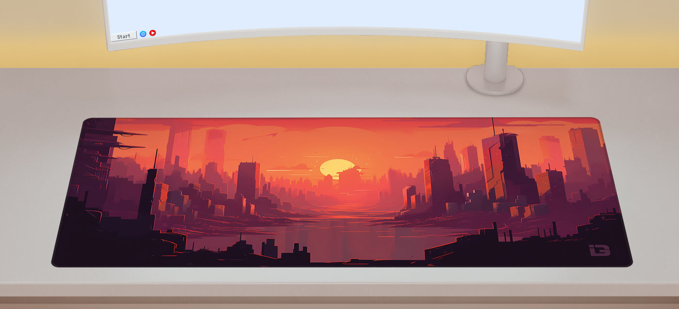 Aube dans une ville futuriste